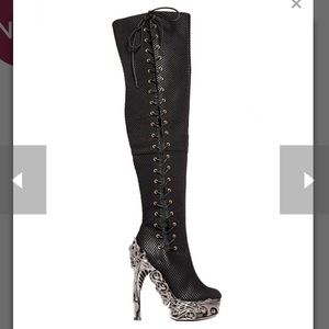 Hades Florence Thigh high lace up boots